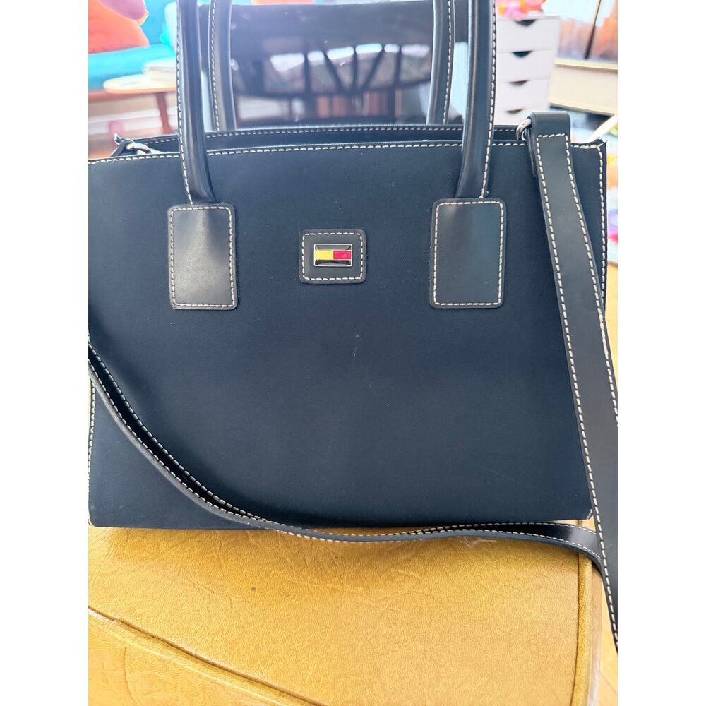 Tommy Hilfiger Navy Nylon Tote Bag Y2K Shoulder Bag